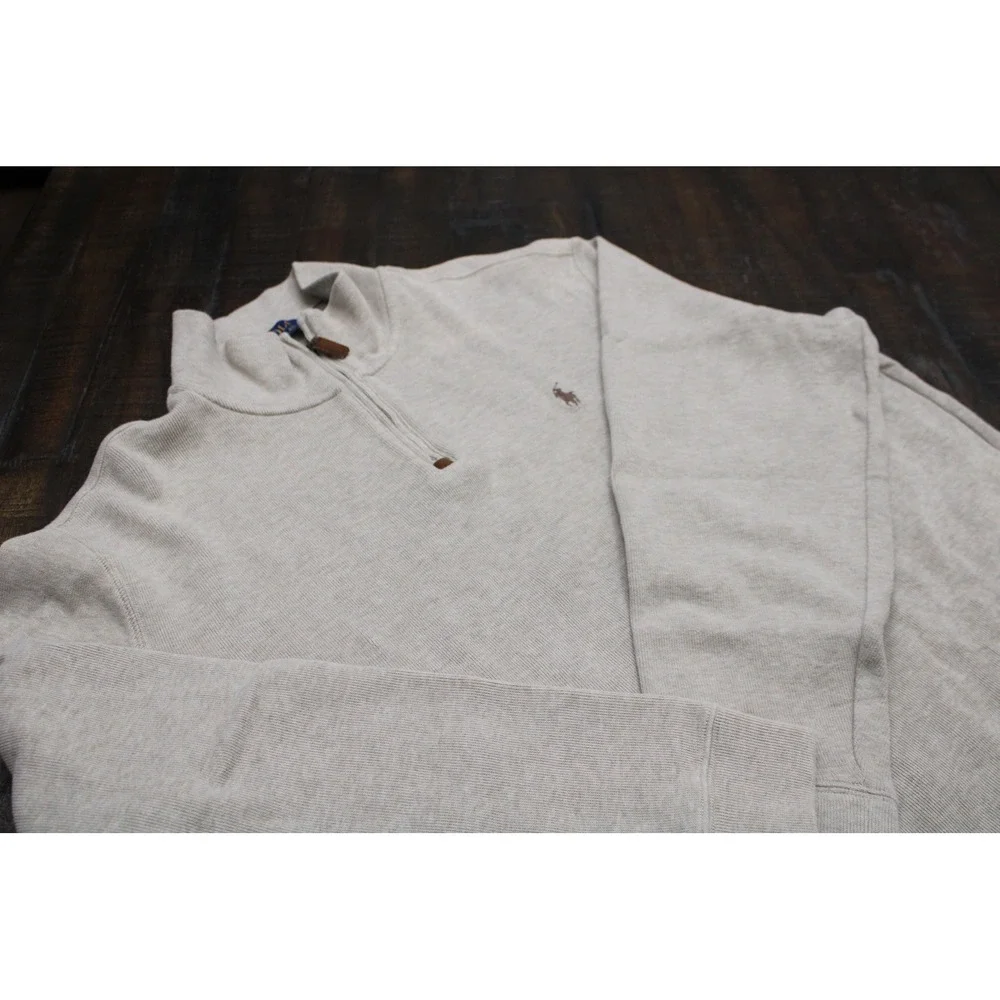 Polo Ralph Lauren Sweater Mens‎ 2XL Beige Quarter Zip Mock Neck Knit Pullover